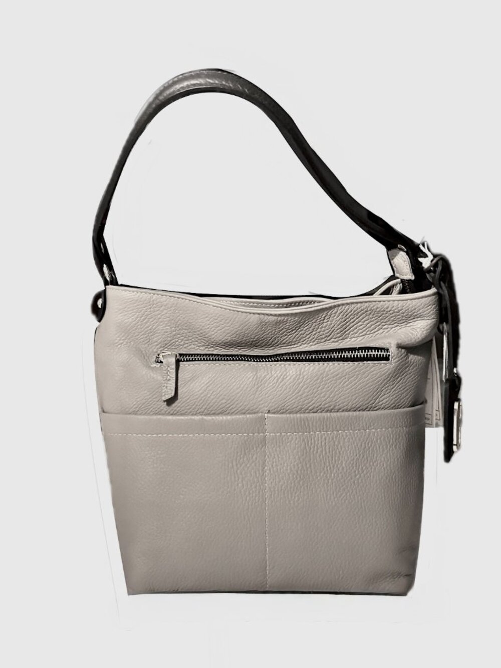 New Valentina Gray Italian Leather Bucket Crossbody Hobo Bag